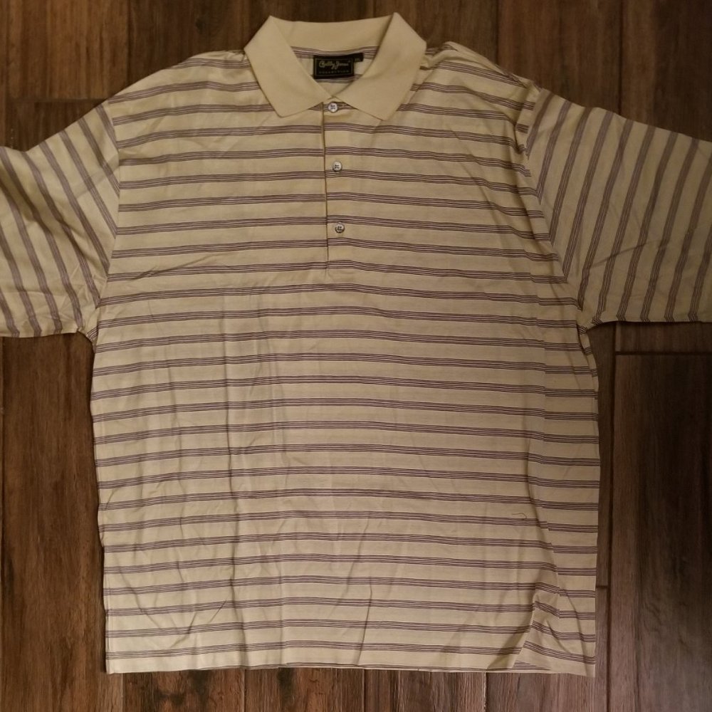 Bobby Jones Mens XXL Polo Shirt Gold Striped Short Sleeve 100% Cotton Golf Tee